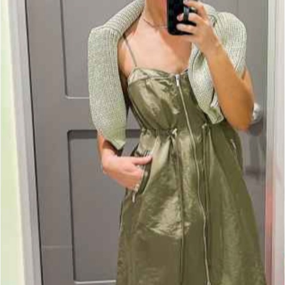 Elegant Olive Green Satin Dress